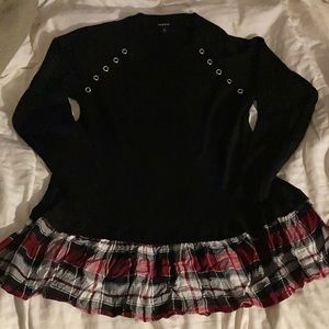 Torrid Sweater with plaid ruffle and embellished shoulders